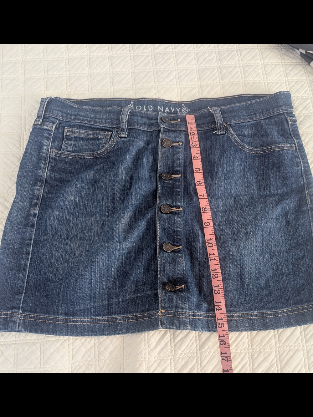Old Navy Blue Denim Button-Front A-Line Mini Skirt - Picture 4 of 6